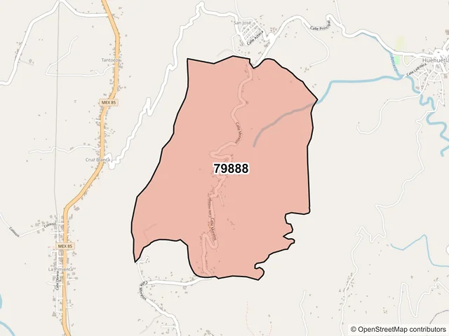 Mapa del código postal 79888, Huehuetlán, San Luis Potosí