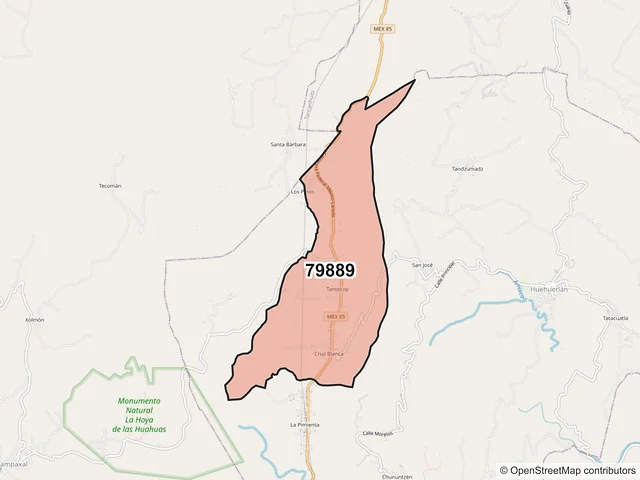 Mapa del código postal 79889, Huehuetlán, San Luis Potosí
