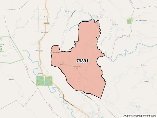 Mapa del código postal 79891, Huehuetlán, San Luis Potosí
