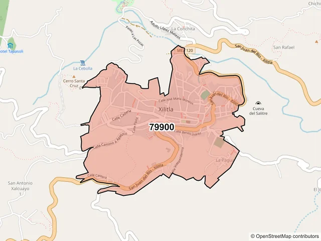 Mapa del código postal 79900, Xilitla, San Luis Potosí