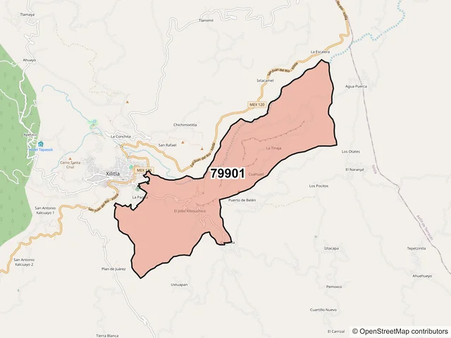 Mapa del código postal 79901, Xilitla, San Luis Potosí