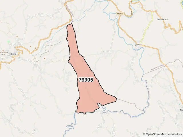 Mapa del código postal 79905, Xilitla, San Luis Potosí