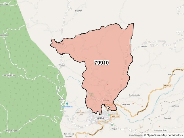 Mapa del código postal 79910, Xilitla, San Luis Potosí