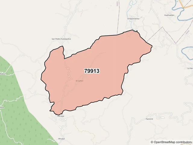 Mapa del código postal 79913, Xilitla, San Luis Potosí