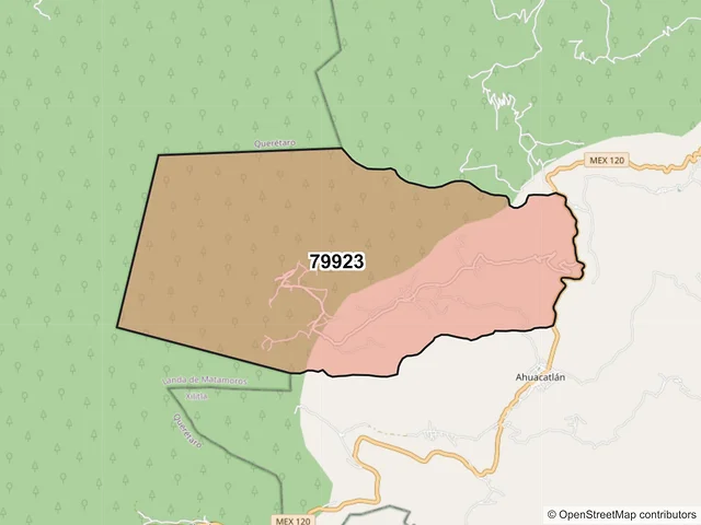 Mapa del código postal 79923, Xilitla, San Luis Potosí