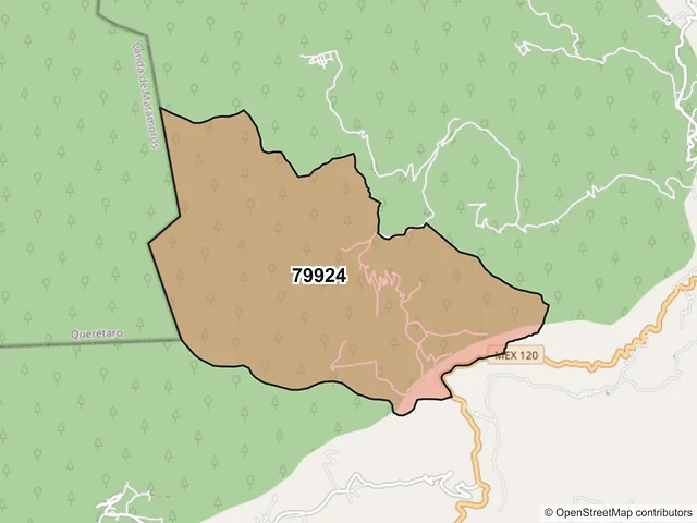 Mapa del código postal 79924, Xilitla, San Luis Potosí
