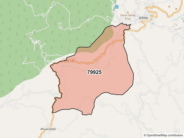 Mapa del código postal 79925, Xilitla, San Luis Potosí