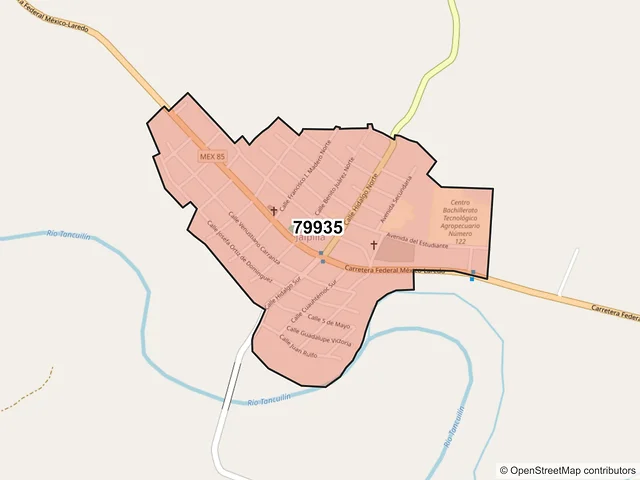 Mapa del código postal 79935, Axtla de Terrazas, San Luis Potosí