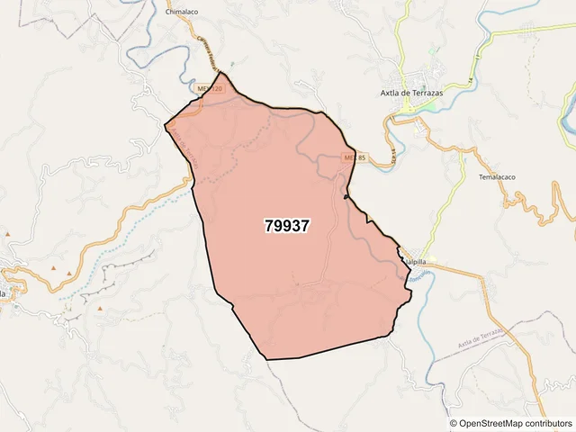 Mapa del código postal 79937, Axtla de Terrazas, San Luis Potosí