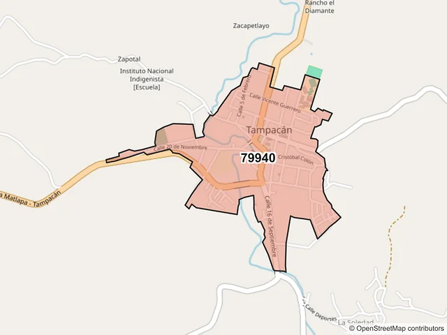 Mapa del código postal 79940, Tampacán, San Luis Potosí