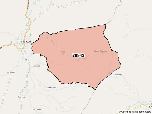 Mapa del código postal 79943, Tampacán, San Luis Potosí