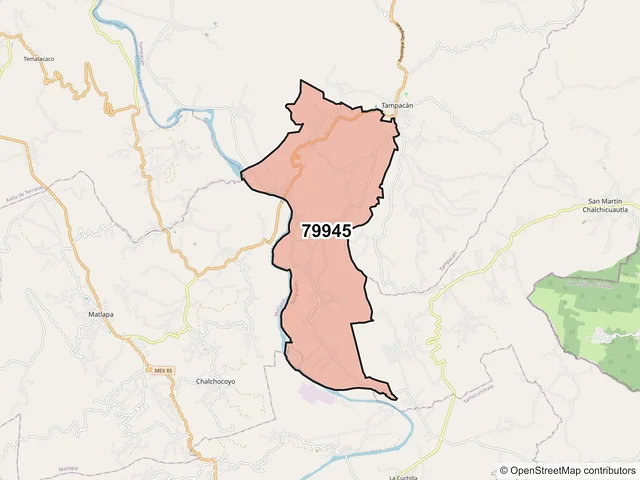 Mapa del código postal 79945, Tampacán, San Luis Potosí