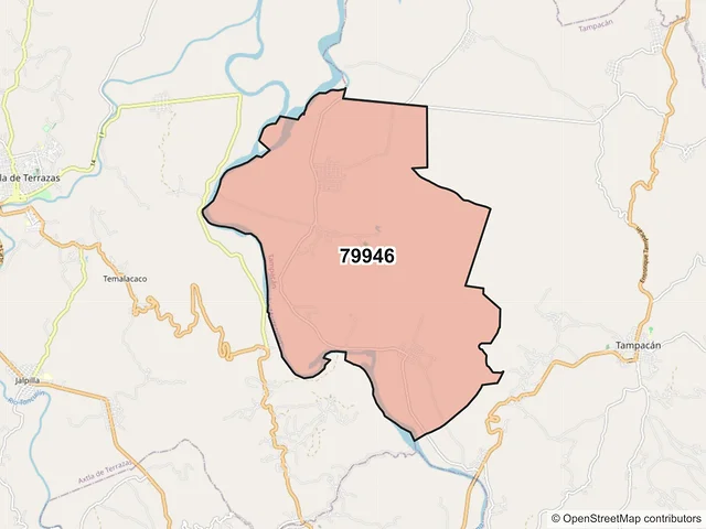 Mapa del código postal 79946, Tampacán, San Luis Potosí