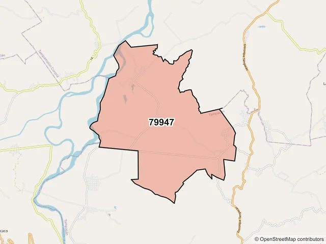 Mapa del código postal 79947, Tampacán, San Luis Potosí
