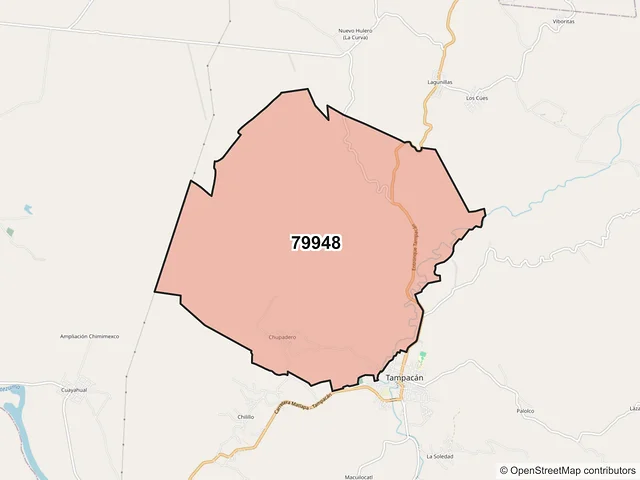 Mapa del código postal 79948, Tampacán, San Luis Potosí