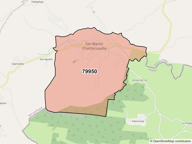 Mapa del código postal 79950, San Martín Chalchicuautla, San Luis Potosí
