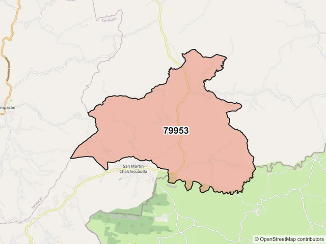 Mapa del código postal 79953, San Martín Chalchicuautla, San Luis Potosí