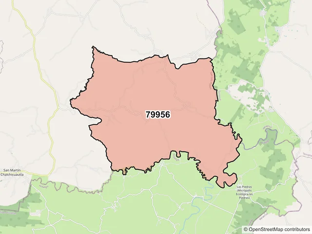 Mapa del código postal 79956, San Martín Chalchicuautla, San Luis Potosí
