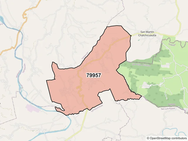 Mapa del código postal 79957, San Martín Chalchicuautla, San Luis Potosí