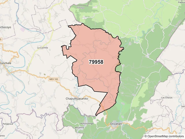 Mapa del código postal 79958, San Martín Chalchicuautla, San Luis Potosí