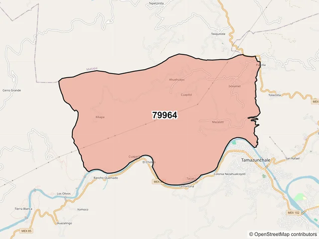 Mapa del código postal 79964, Tamazunchale, San Luis Potosí