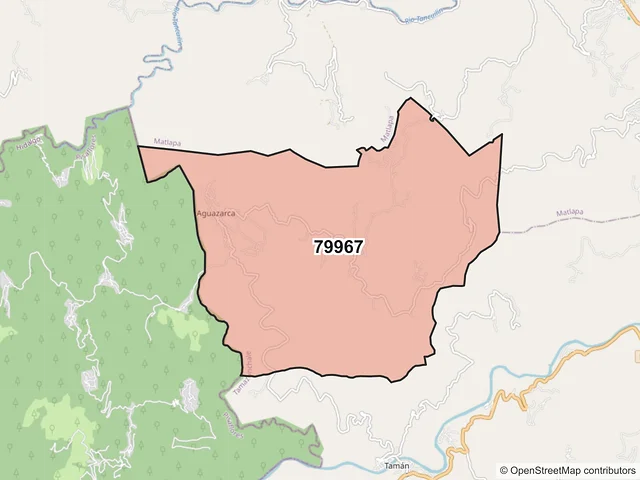 Mapa del código postal 79967, Tamazunchale, San Luis Potosí