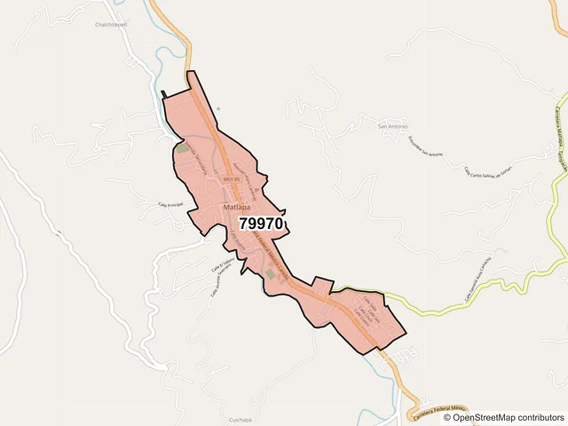 Mapa del código postal 79970, Matlapa, San Luis Potosí