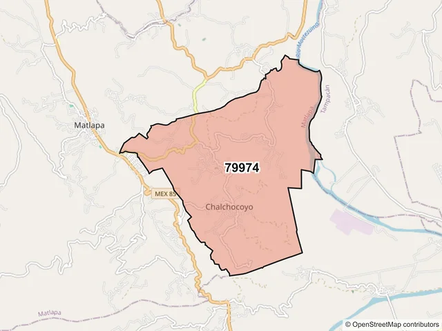 Mapa del código postal 79974, Matlapa, San Luis Potosí