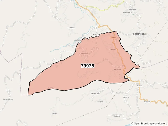 Mapa del código postal 79975, Matlapa, San Luis Potosí
