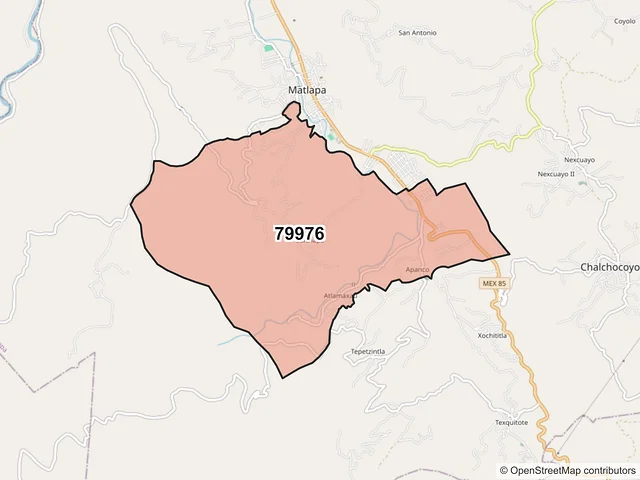 Mapa del código postal 79976, Matlapa, San Luis Potosí