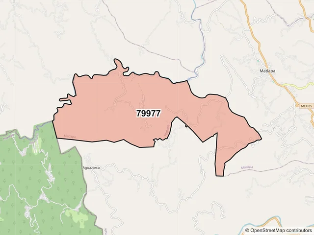 Mapa del código postal 79977, Matlapa, San Luis Potosí