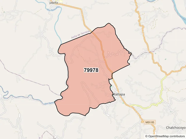 Mapa del código postal 79978, Matlapa, San Luis Potosí