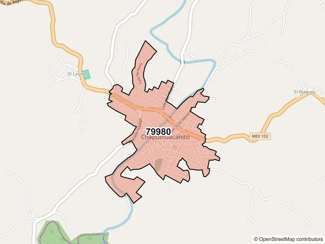 Mapa del código postal 79980, Tamazunchale, San Luis Potosí