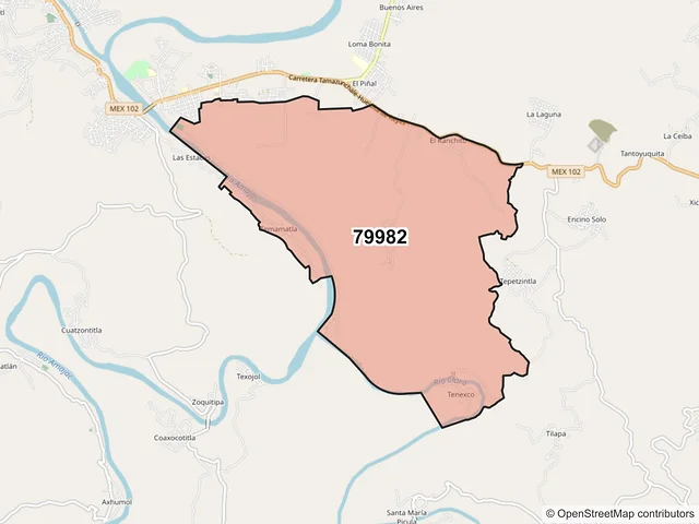 Mapa del código postal 79982, Tamazunchale, San Luis Potosí