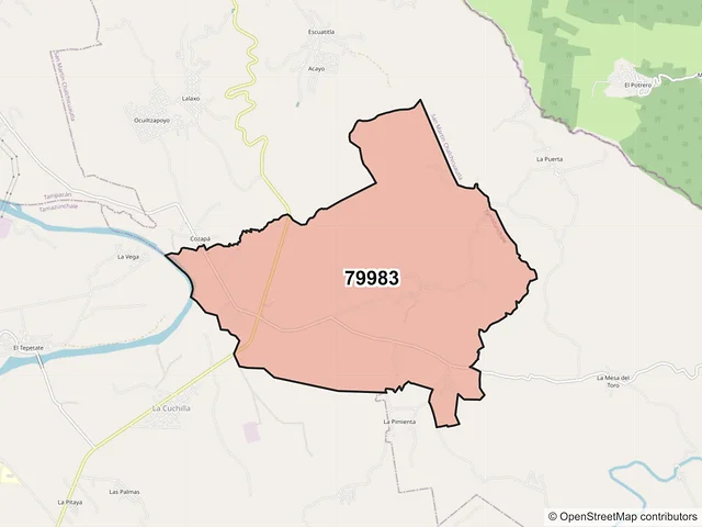 Mapa del código postal 79983, Tamazunchale, San Luis Potosí