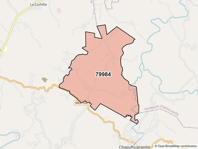 Mapa del código postal 79984, Tamazunchale, San Luis Potosí