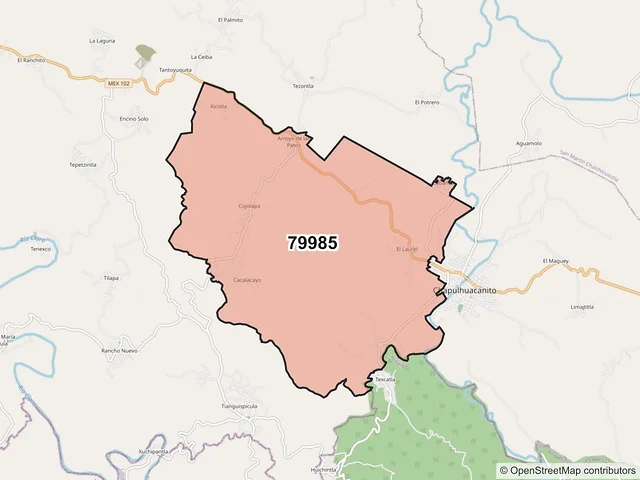 Mapa del código postal 79985, Tamazunchale, San Luis Potosí