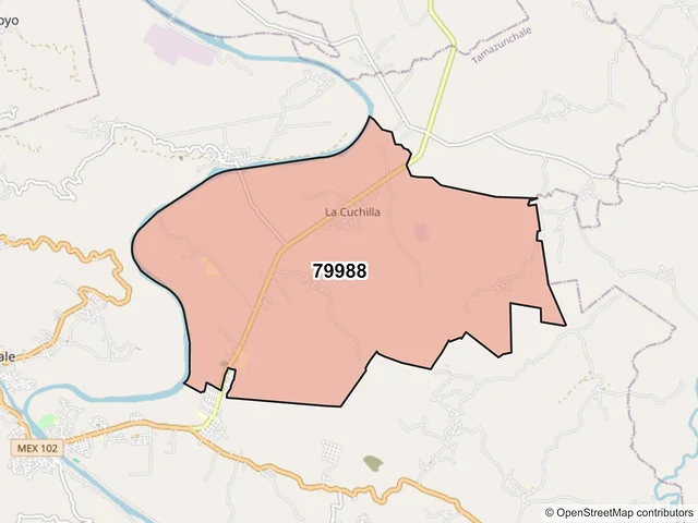 Mapa del código postal 79988, Tamazunchale, San Luis Potosí