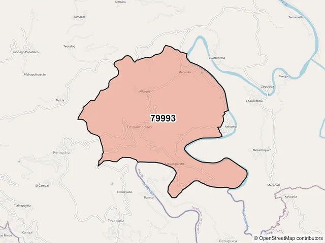 Mapa del código postal 79993, Tamazunchale, San Luis Potosí
