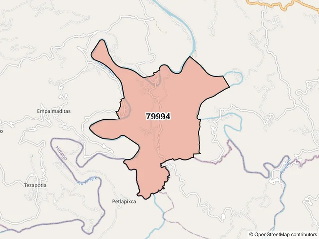 Mapa del código postal 79994, Tamazunchale, San Luis Potosí