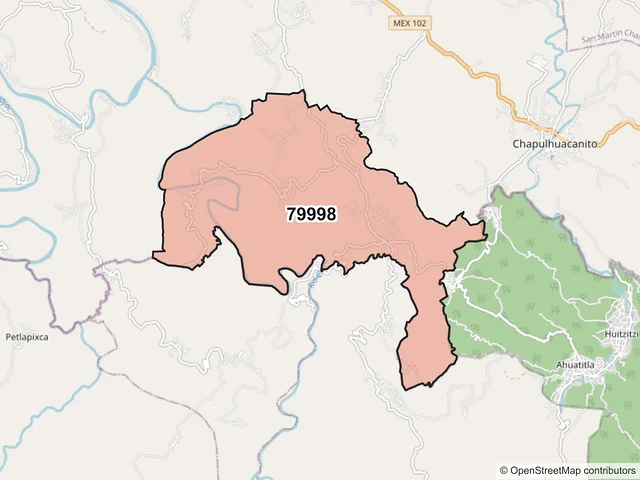 Mapa del código postal 79998, Tamazunchale, San Luis Potosí
