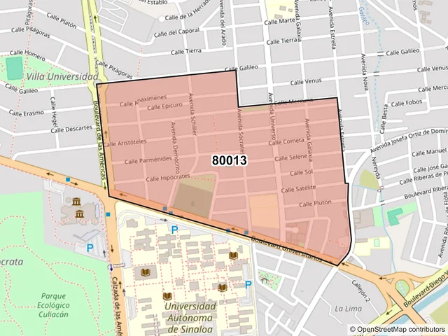 Mapa del código postal 80013, Culiacán, Sinaloa