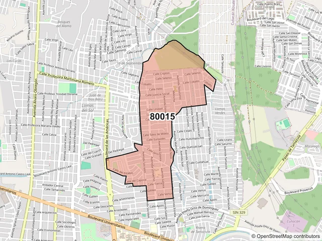Mapa del código postal 80015, Culiacán, Sinaloa