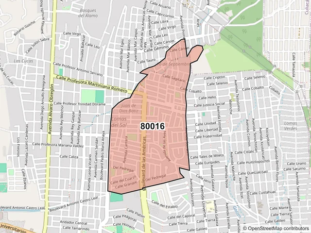 Mapa del código postal 80016, Culiacán, Sinaloa