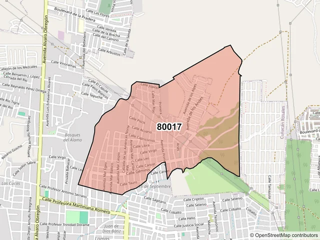 Mapa del código postal 80017, Culiacán, Sinaloa