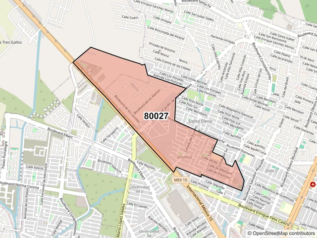 Mapa del código postal 80027, Culiacán, Sinaloa