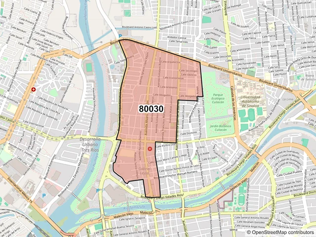 Mapa del código postal 80030, Culiacán, Sinaloa
