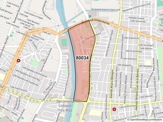 Mapa del código postal 80034, Culiacán, Sinaloa