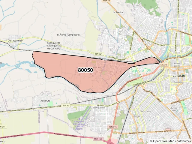 Mapa del código postal 80050, Culiacán, Sinaloa