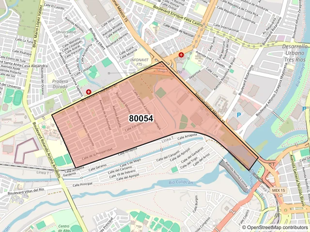 Mapa del código postal 80054, Culiacán, Sinaloa